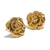 Rose Flower Petal Stud Earrings - Waterproof Gold-Filled Dainty Jewelry