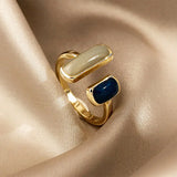 Adjustable Double Stone Ring, 18K gold-plated, with contrasting rectangular stones for a stylish, modern, and minimalist look.
