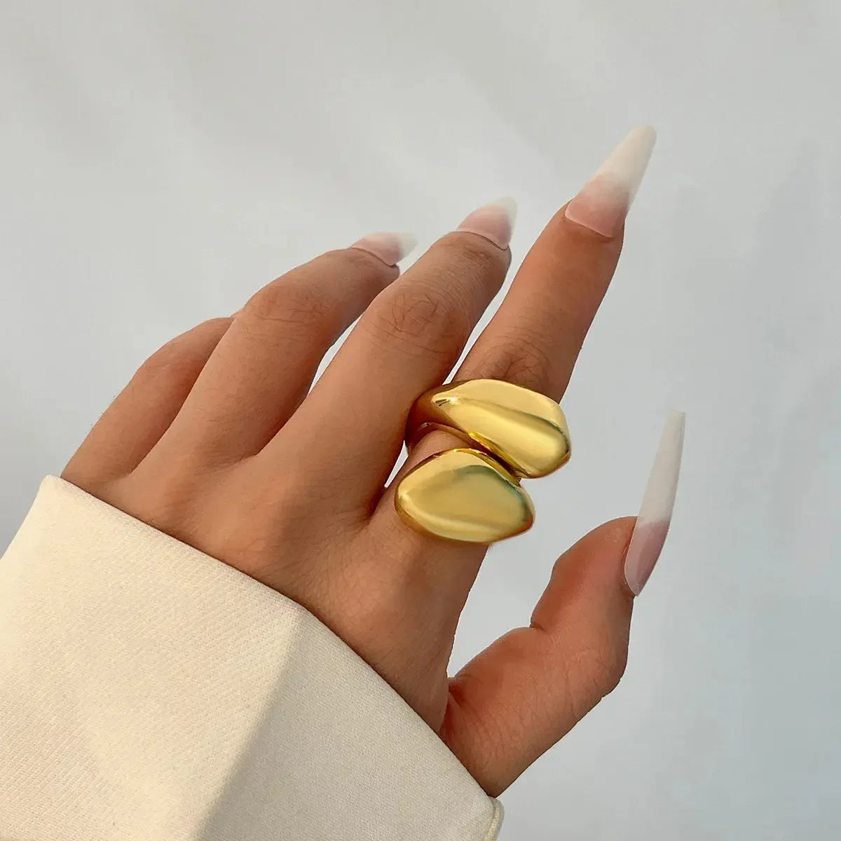 Bold Chunky Waterdrop Finger Ring, 18K gold-plated with a sculpted design, adjustable and perfect for making a modern statement.