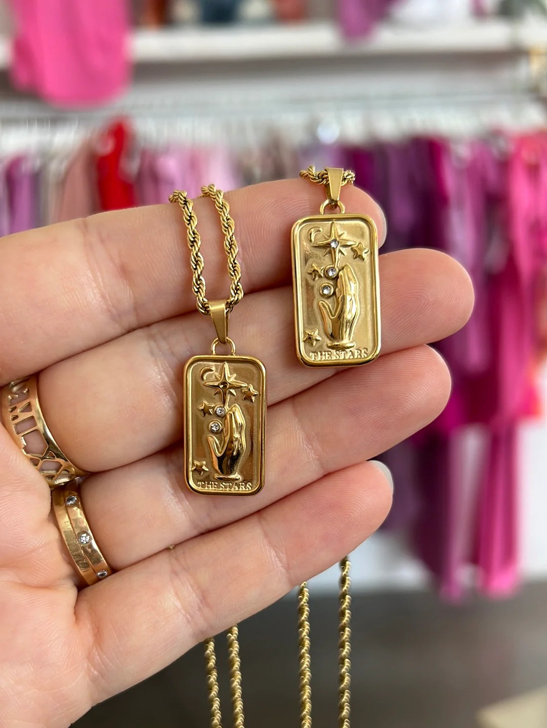 Stylish Star Tarot Card Necklace with cubic zirconia, a symbol of hope and possibility for those seeking inspiration and personal growth.