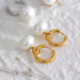 Lightweight simulated pearl earrings with gold finish, perfect for adding elegance to casual or formal looks