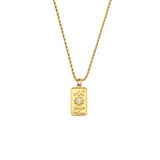Gold Sun Tarot Card Pendant Necklace with cubic zirconia, symbolizing positivity, peace, and style, perfect for everyday wear.