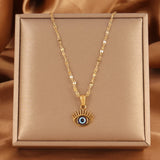 Turkish blue evil eye necklace with gold-plated chain, symbolizing protection and good luck, stylish and meaningful jewelry for everyday wear.