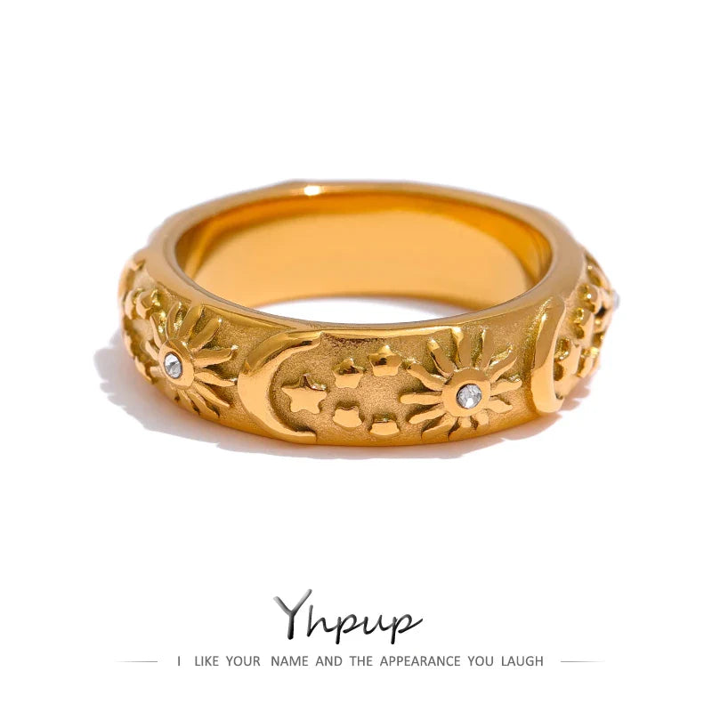 Ezra Gems sun star moon celestial ring — 18k gold-plated stainless steel