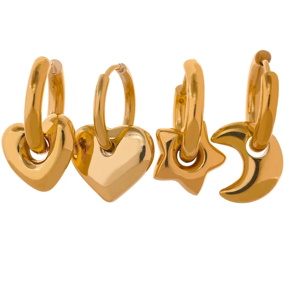 Ezra Gems star moon heart huggie hoop earrings, 18k gold-plated, hypoallergenic