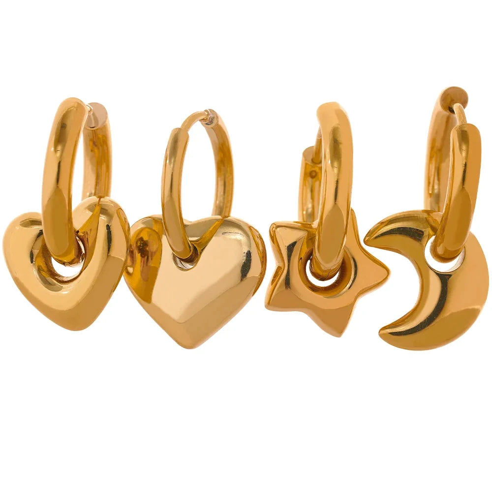 Ezra Gems star moon heart huggie hoop earrings, 18k gold-plated, hypoallergenic