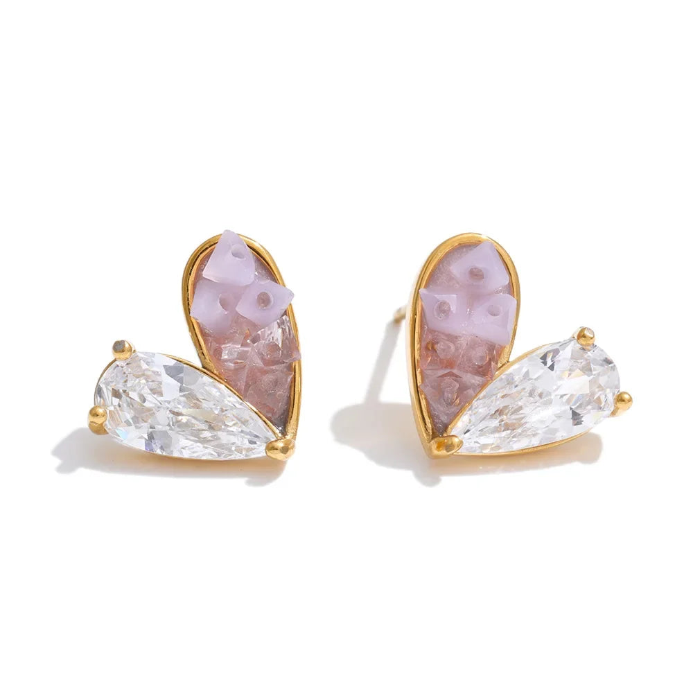 Ezra Gems heart resin stud earrings, colorful waterproof resin on stainless steel