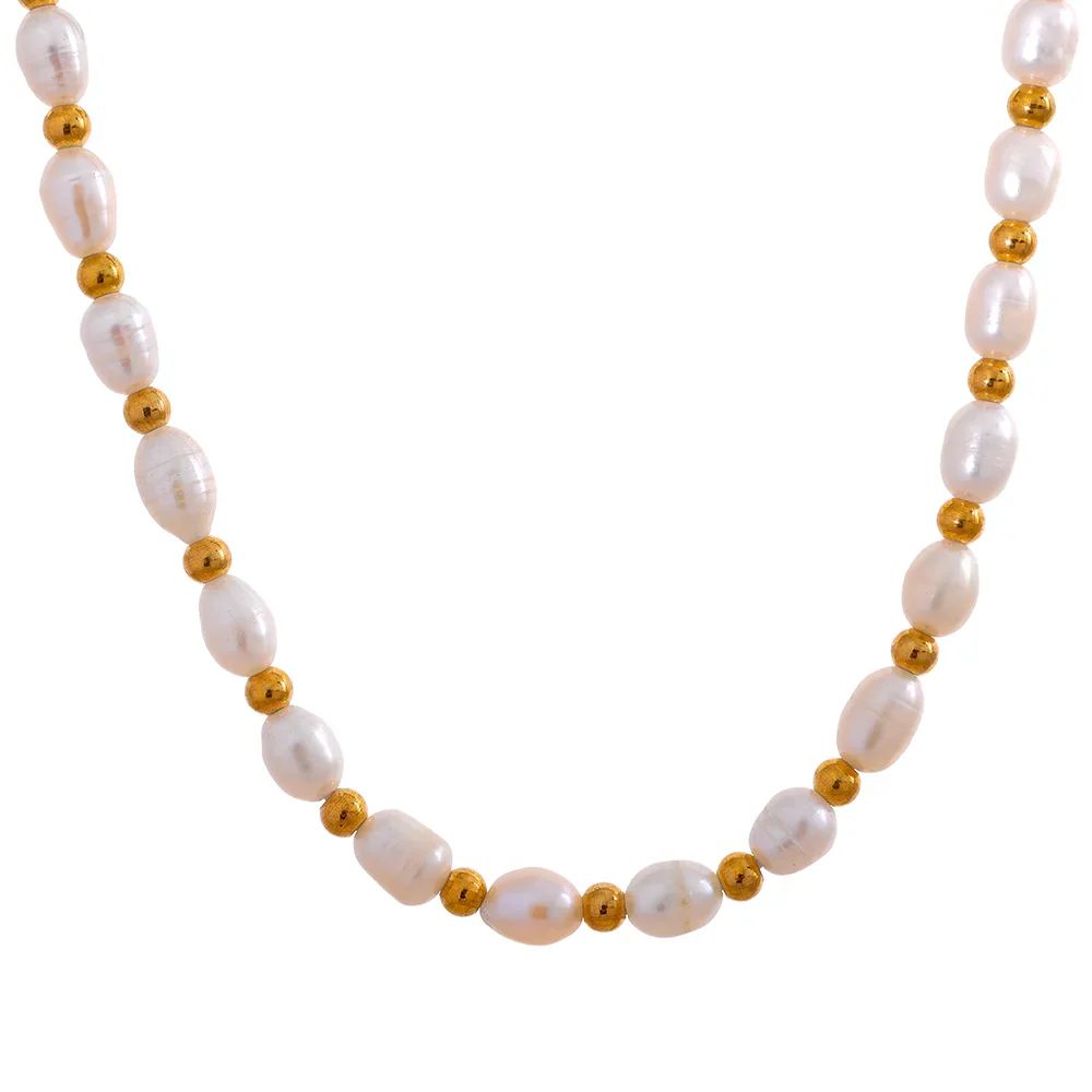 Ezra Gems freshwater pearl bead necklace — natural pearls on 18k gold-plated stainless steel
