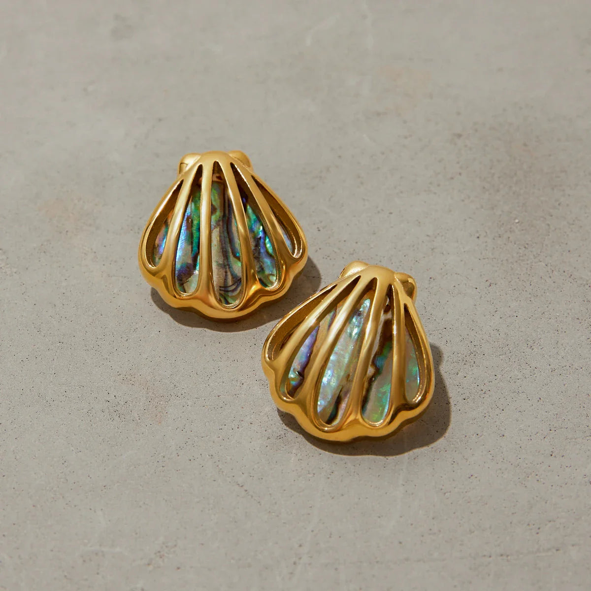 Ezra Gems abalone shell stud earrings — flattering everyday studs in gold-plated steel