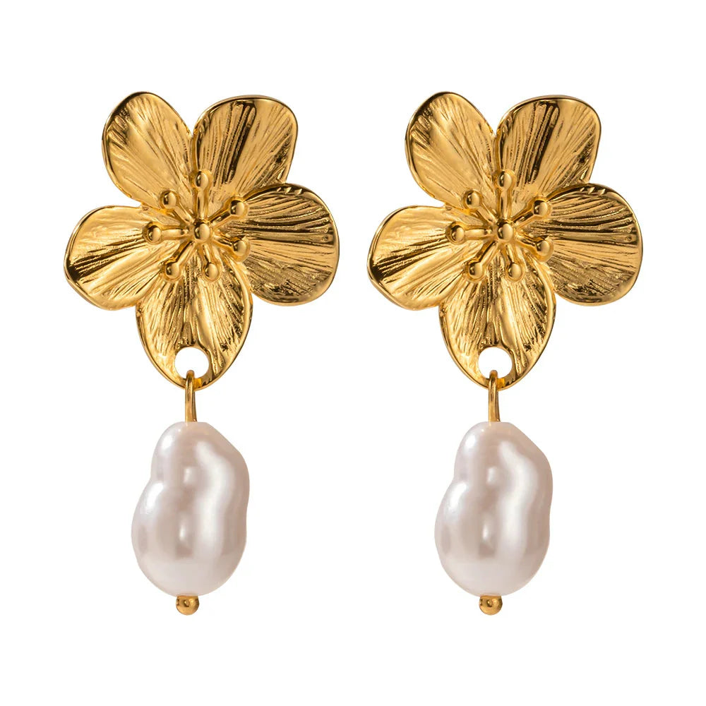 Ezra Gems blooming flower pearl earrings — hypoallergenic and tarnish-free