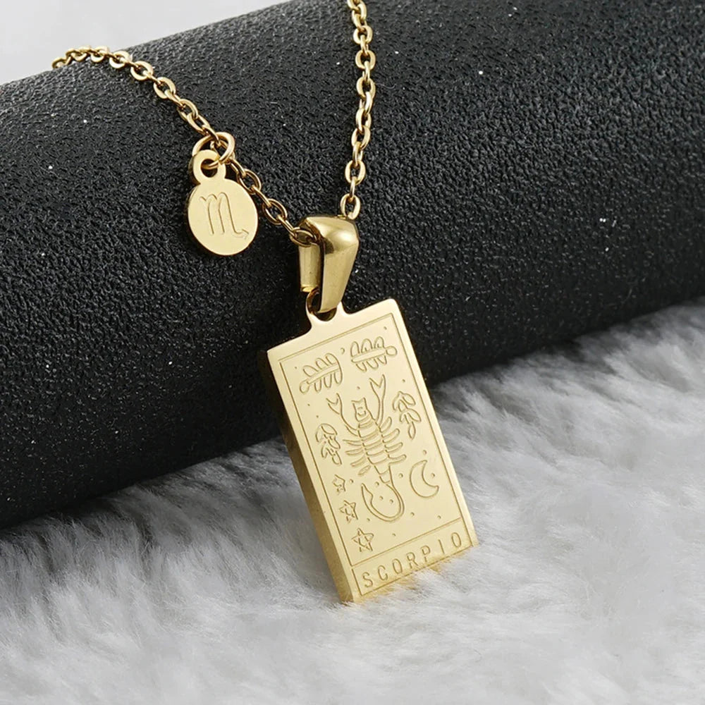 Scorpio Zodiac Sign Tarot Necklace, 18K gold plated pendant, Ezra Gems