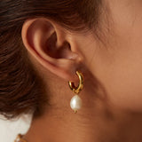 Single Pearl Drop Chain Earrings – Waterproof 18K Gold Plated Earrings | Ezra Gems
