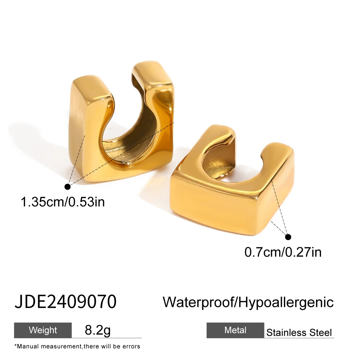 Glossy Square Ear Cuff Earrings – Waterproof 18K Gold Plated Earrings | Ezra Gems