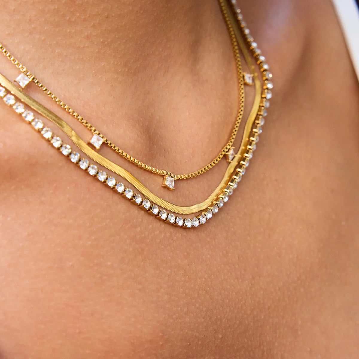 Layered Square Zirconia Necklace – Waterproof 18K Gold Plated Necklace | Ezra Gems