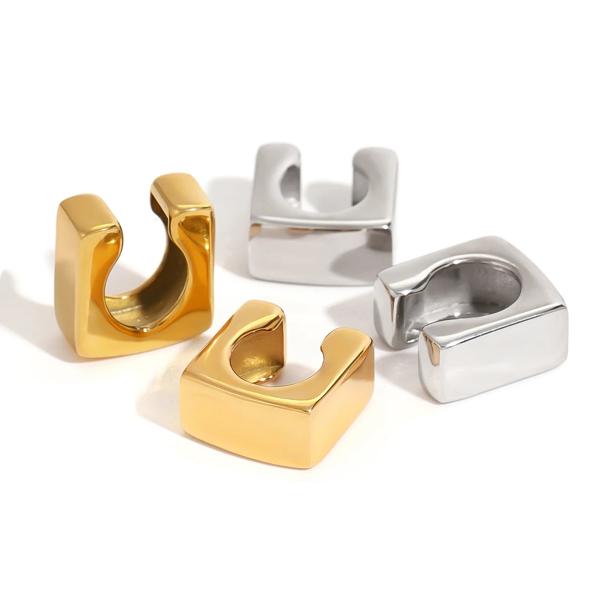 Glossy Square Ear Cuff Earrings – Waterproof 18K Gold Plated Earrings | Ezra Gems