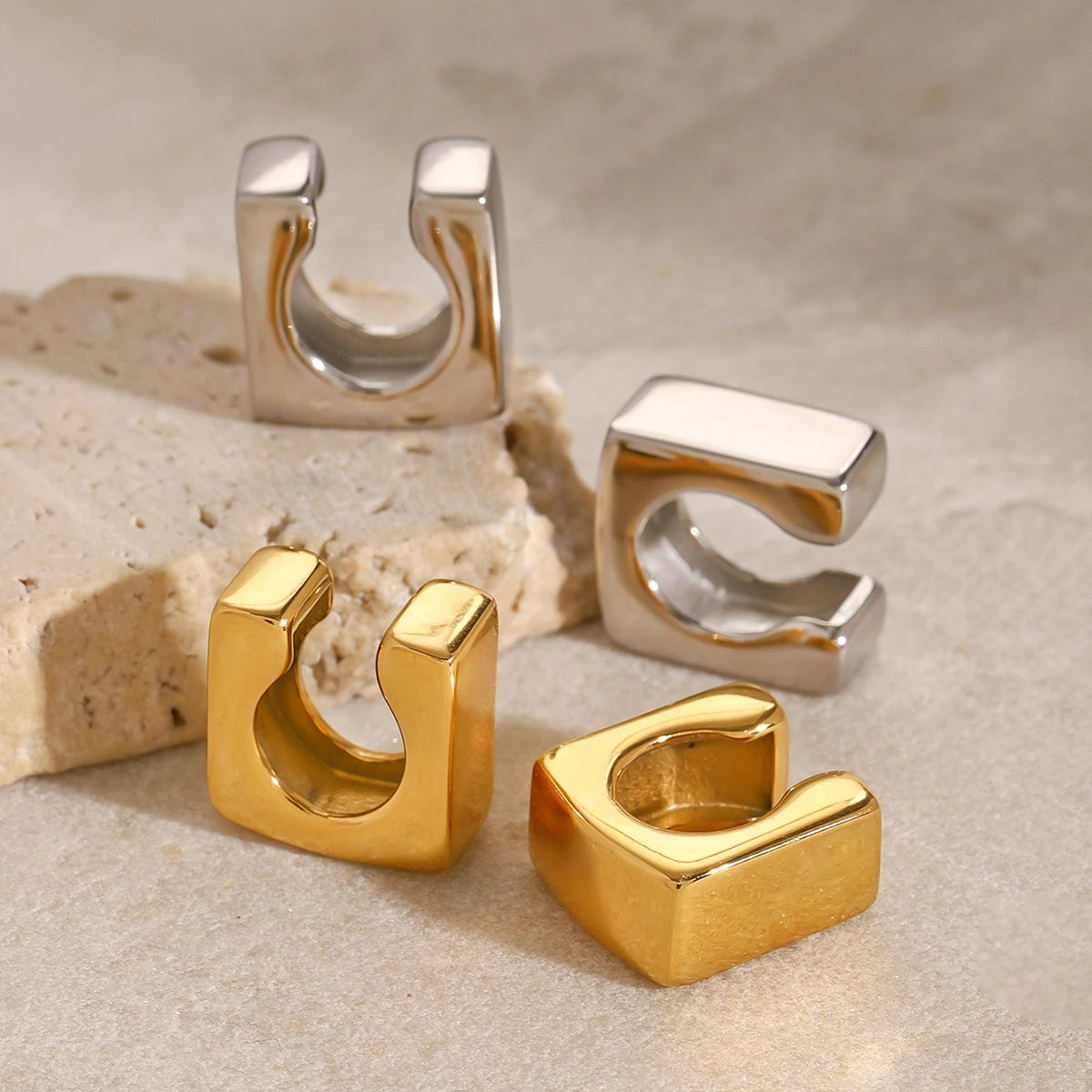 Glossy Square Ear Cuff Earrings – Waterproof 18K Gold Plated Earrings | Ezra Gems
