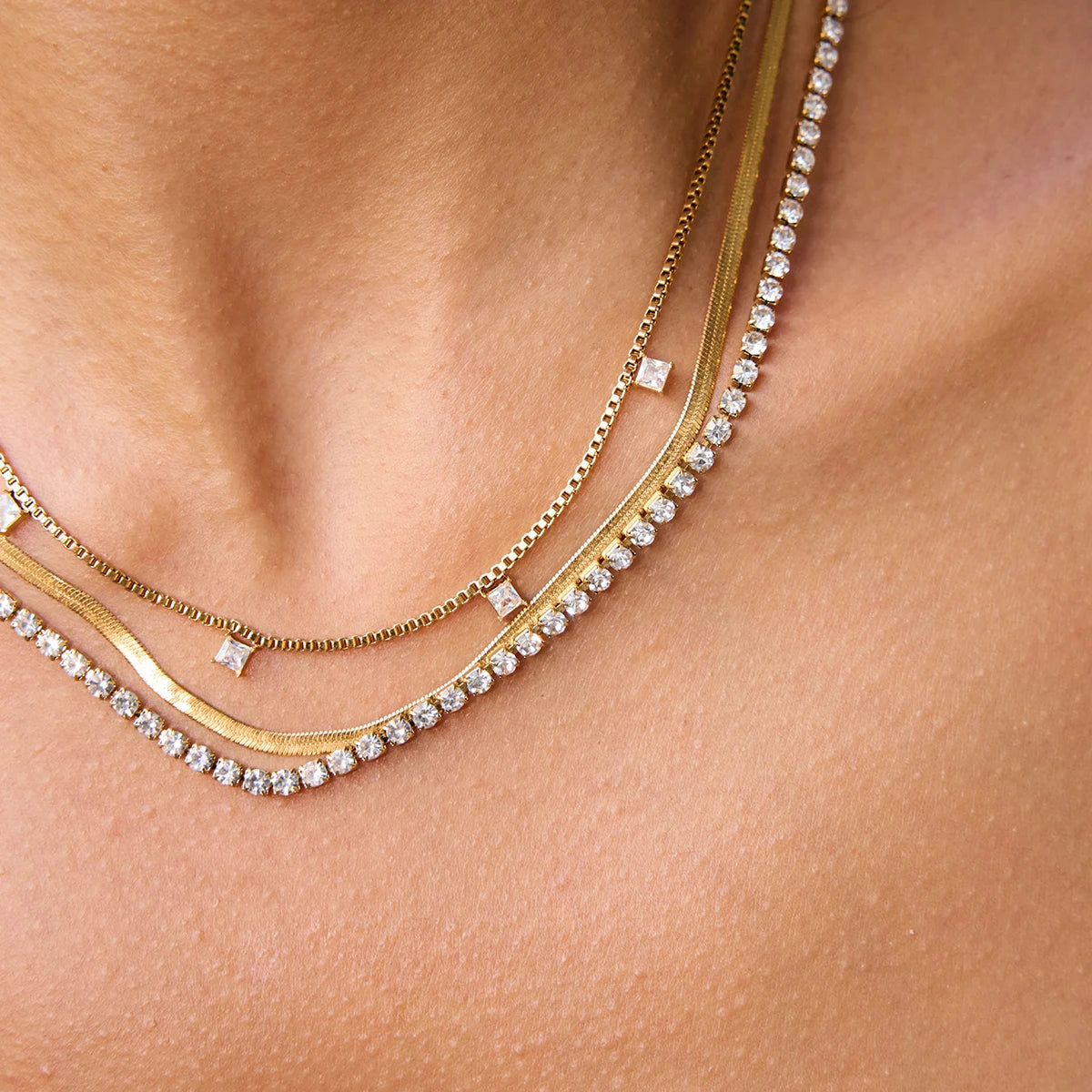 Layered Square Zirconia Necklace – Waterproof 18K Gold Plated Necklace | Ezra Gems