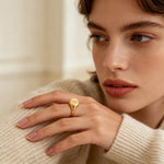 Engraved Wildflower Signet Ring – Waterproof 18K Gold Plated Ring | Ezra Gems