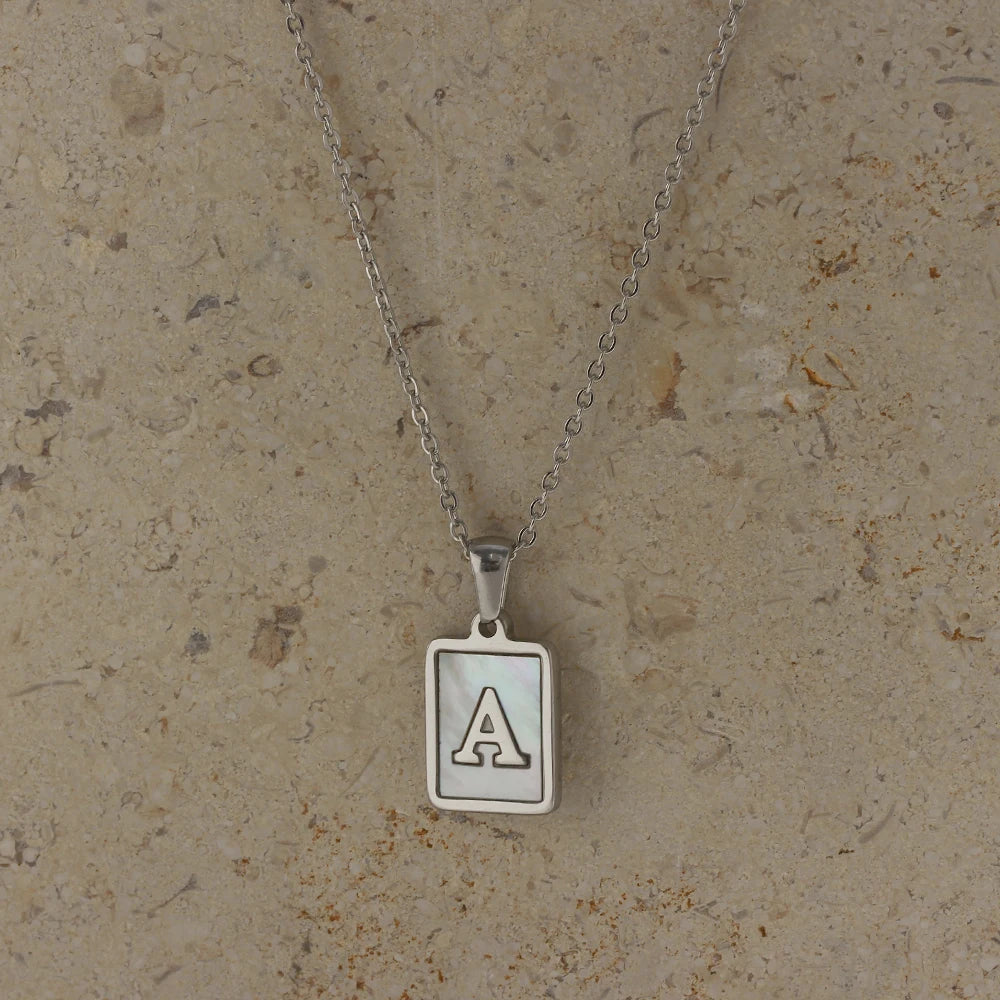 Mother of Pearl Initial Necklace – Waterproof 18K Gold Plated Necklace | Ezra Gems