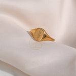 Engraved Wildflower Signet Ring – Waterproof 18K Gold Plated Ring | Ezra Gems
