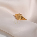 Engraved Wildflower Signet Ring – Waterproof 18K Gold Plated Ring | Ezra Gems