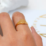 Engraved Wildflower Signet Ring – Waterproof 18K Gold Plated Ring | Ezra Gems