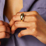 Zircon Shell Chubby Dome Ring – Waterproof 18K Gold Plated Ring | Ezra Gems