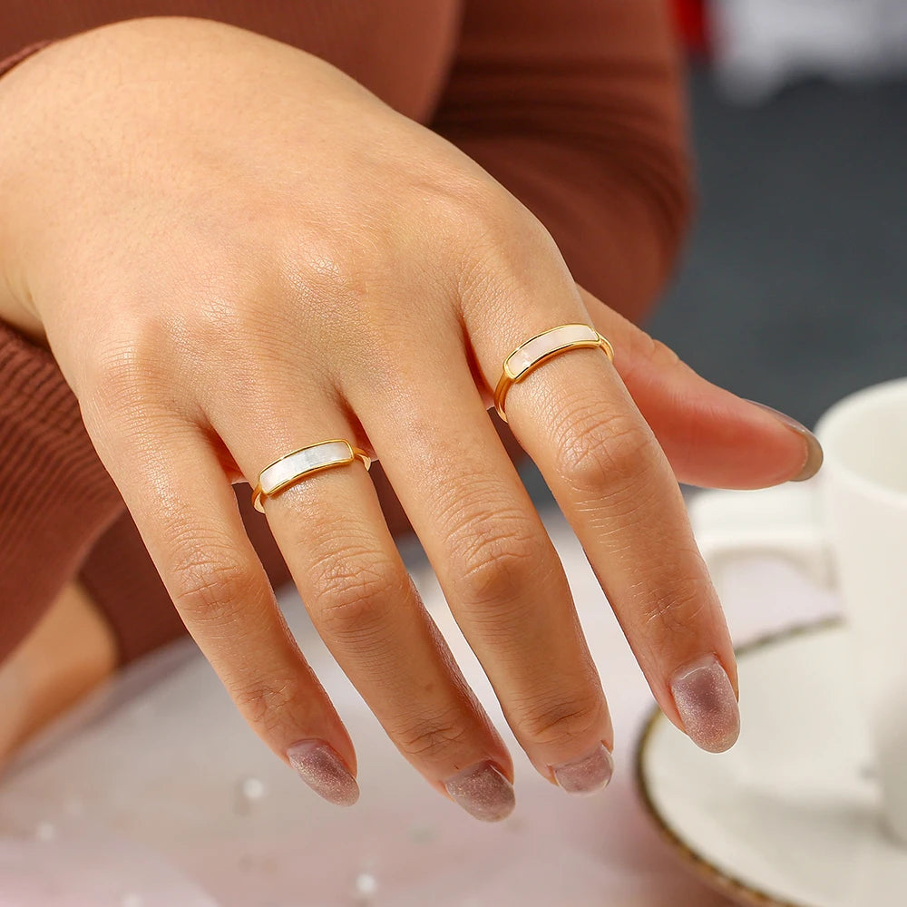 Natural Shell Thin Band Ring – Waterproof 18K Gold Plated Ring | Ezra Gems