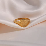 Engraved Wildflower Signet Ring – Waterproof 18K Gold Plated Ring | Ezra Gems
