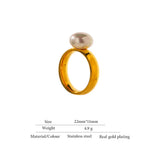 Shell Pearl Geometric Ring