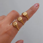 Engraved Wildflower Signet Ring – Waterproof 18K Gold Plated Ring | Ezra Gems