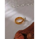 Shell Pearl Geometric Ring
