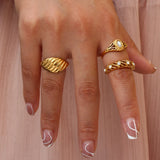 Hollow Texture Pearl Band Ring – Waterproof 18K Gold Plated Ring | Ezra Gems