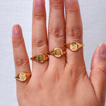 Engraved Wildflower Signet Ring – Waterproof 18K Gold Plated Ring | Ezra Gems