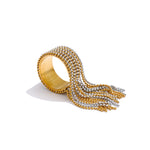 Gold and silver beaded stainless steel tassel ring with adjustable chain