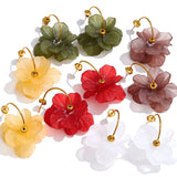 Resin Acrylic Flower Petal Drop Earrings – Waterproof 18K Gold Plated Earrings | Ezra Gems