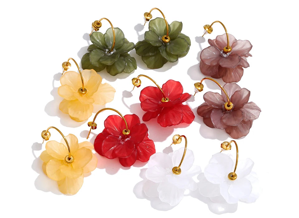 Resin Acrylic Flower Petal Drop Earrings – Waterproof 18K Gold Plated Earrings | Ezra Gems