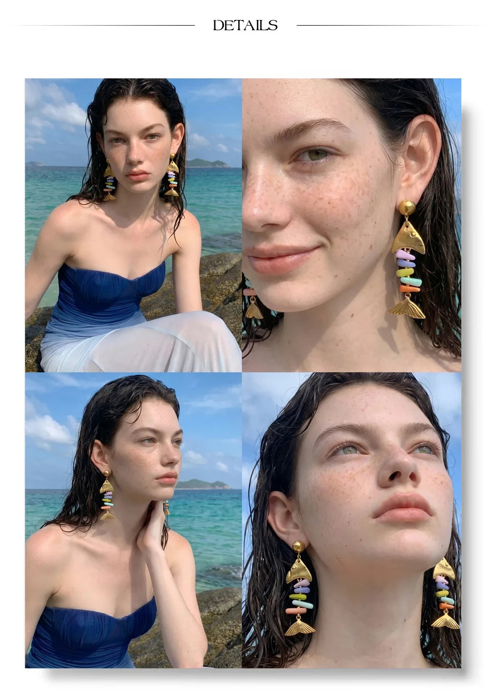 Colorful Resin Fish Drop Earrings – Waterproof 18K Gold Plated Earrings | Ezra Gems