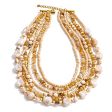 Layered Resin Bead Bib Necklace – Waterproof 18K Gold Plated Necklace | Ezra Gems