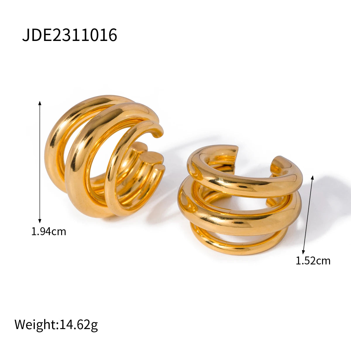 Three Layer Ear Clip Earrings – Waterproof 18K Gold Plated Earrings | Ezra Gems