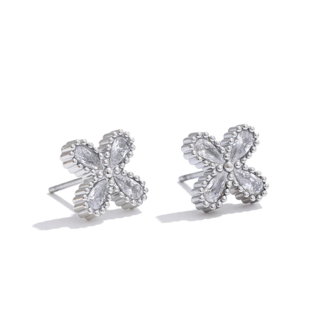 Cubic Zirconia Flower Stud Earrings – Waterproof 18K Gold Plated Earrings | Ezra Gems