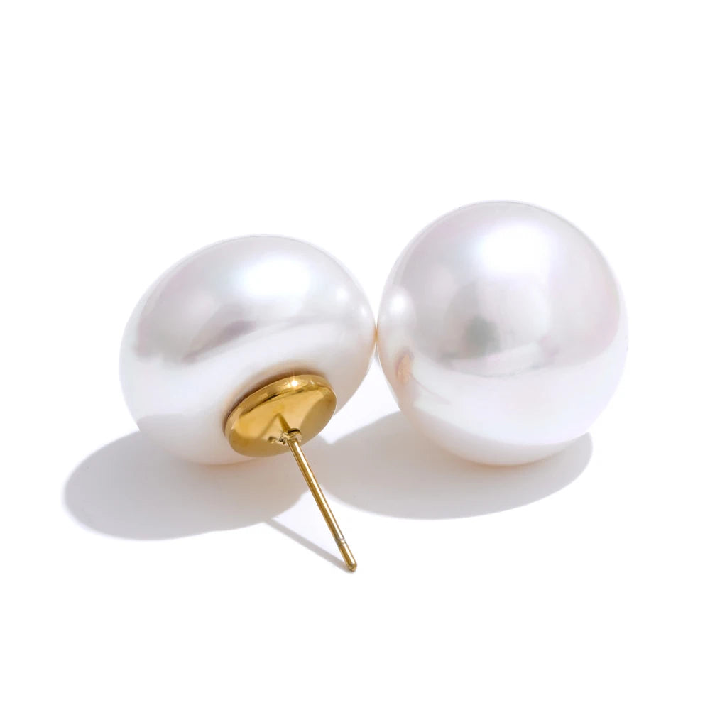 Simulated Pearl Round Stud Earrings – Waterproof 18K Gold Plated Earrings | Ezra Gems