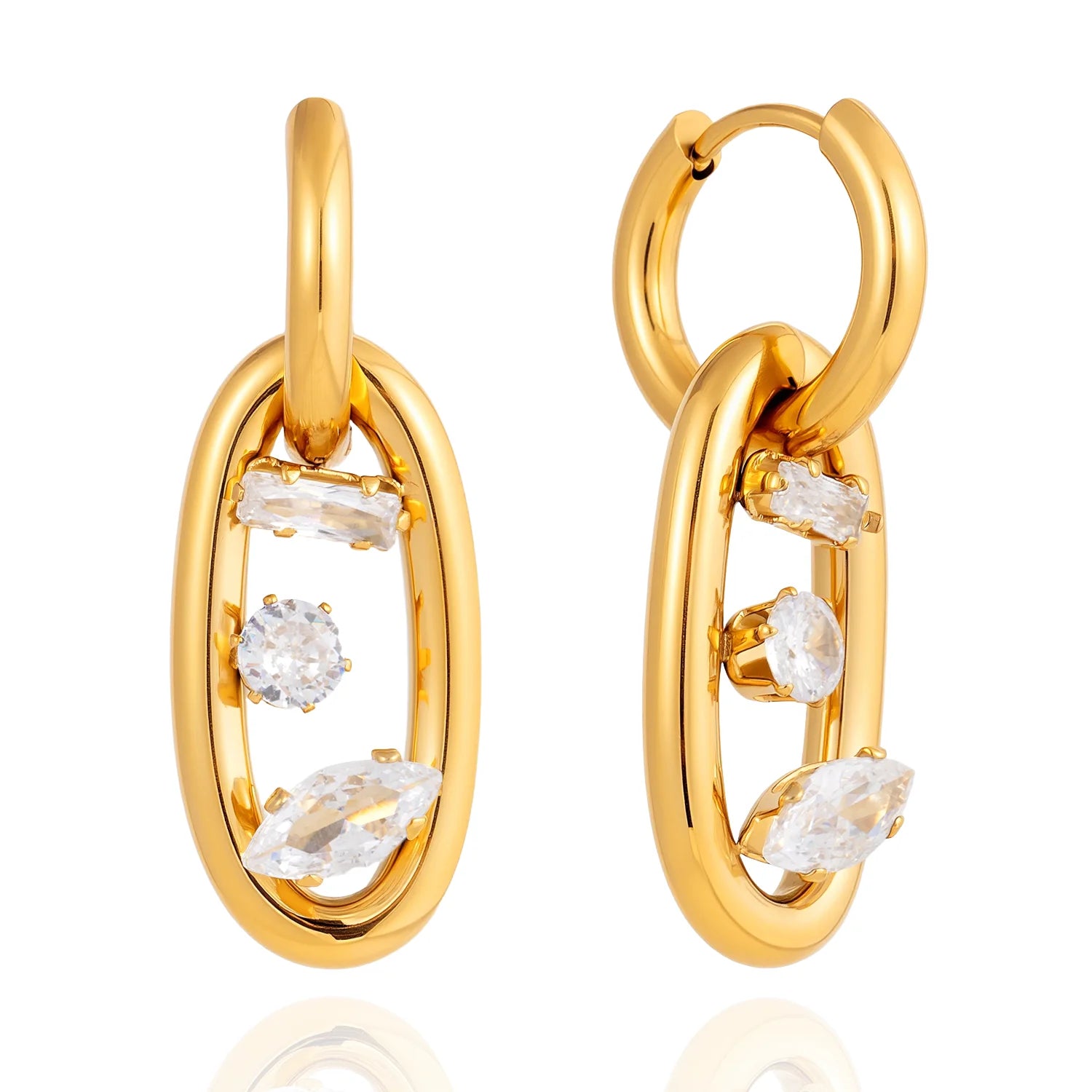 Minimalist Geometric Zircon Drop Earrings – Waterproof 18K Gold Plated Earrings | Ezra Gems