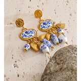 Blue Ceramic Flower Drop Earrings