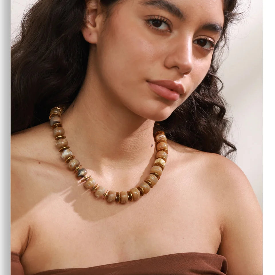 Resin Bead Spacer Chain Necklace – Waterproof 18K Gold Plated Necklace | Ezra Gems