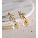 Zirconia Resin Leaf Flower Stud Earrings – Waterproof 18K Gold Plated Earrings | Ezra Gems