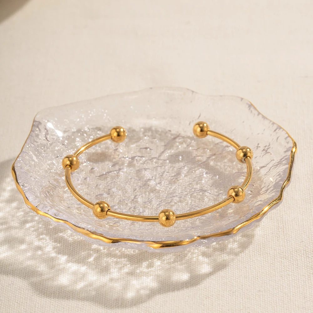Slim Steel Bead Open Cuff Bracelet – Waterproof 18K Gold Plated Bracelet | Ezra Gems
