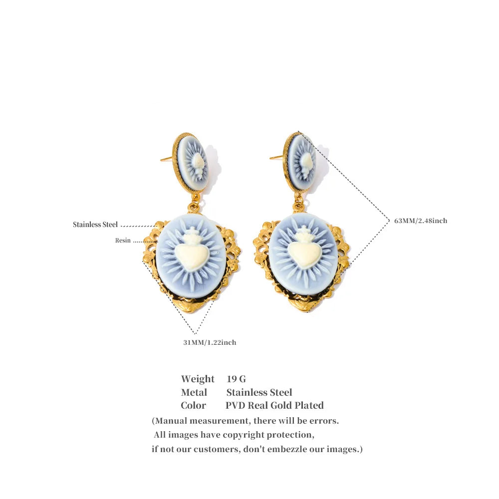 Resin Heart Flower Drop Earrings – Waterproof 18K Gold Plated Earrings | Ezra Gems