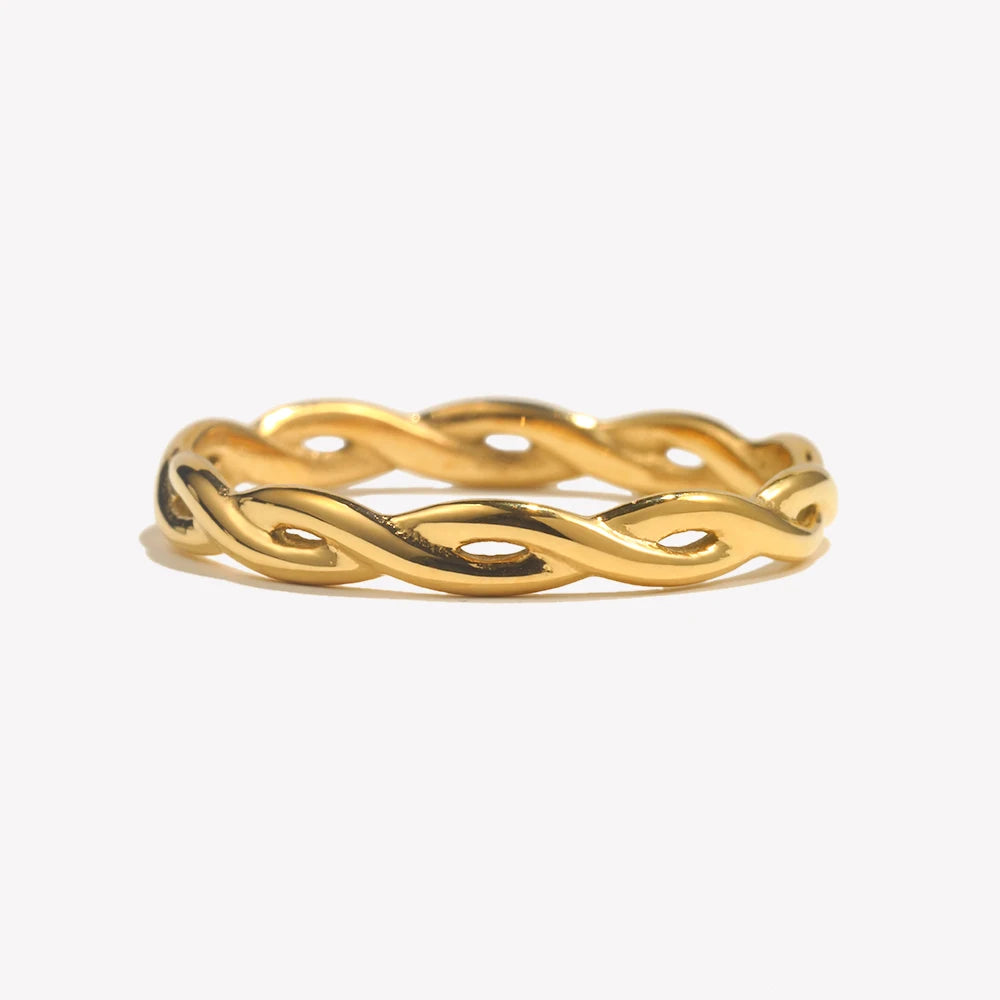 Braided Twist Thin Stacking Ring – Waterproof 18K Gold Plated Ring | Ezra Gems