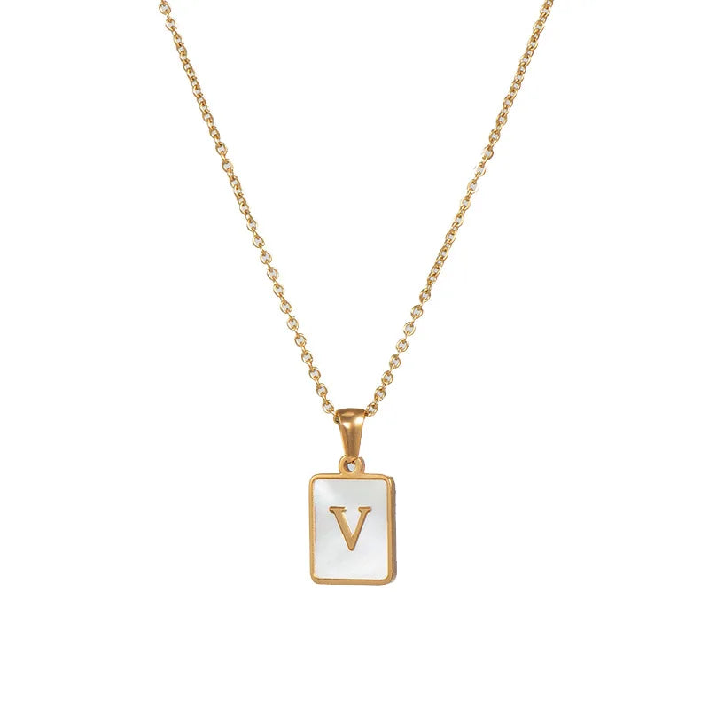 Mother of Pearl Initial Necklace – Waterproof 18K Gold Plated Necklace | Ezra Gems